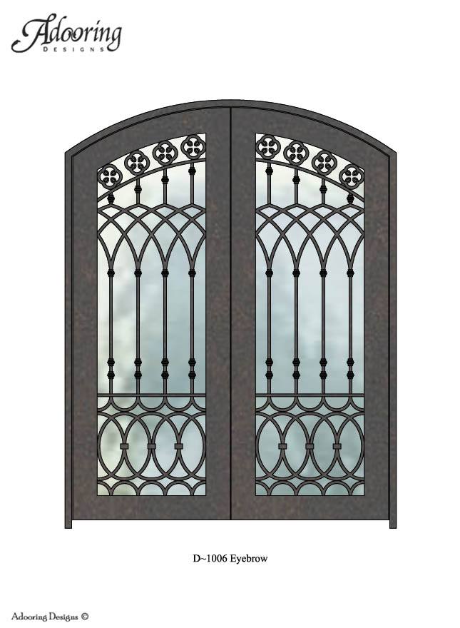 Eyebrow top iron door with large window and complex design