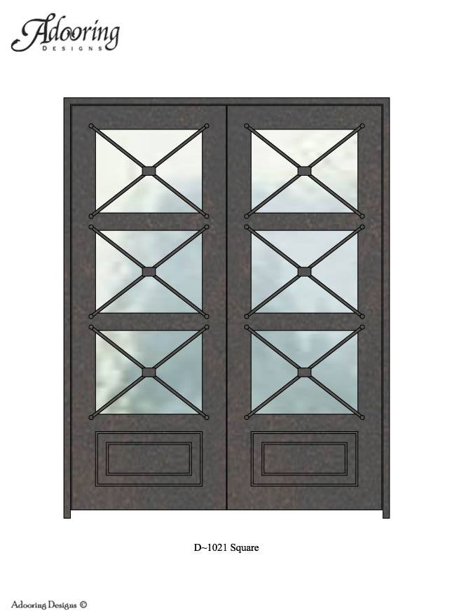 Custom glass and iron square top double doors