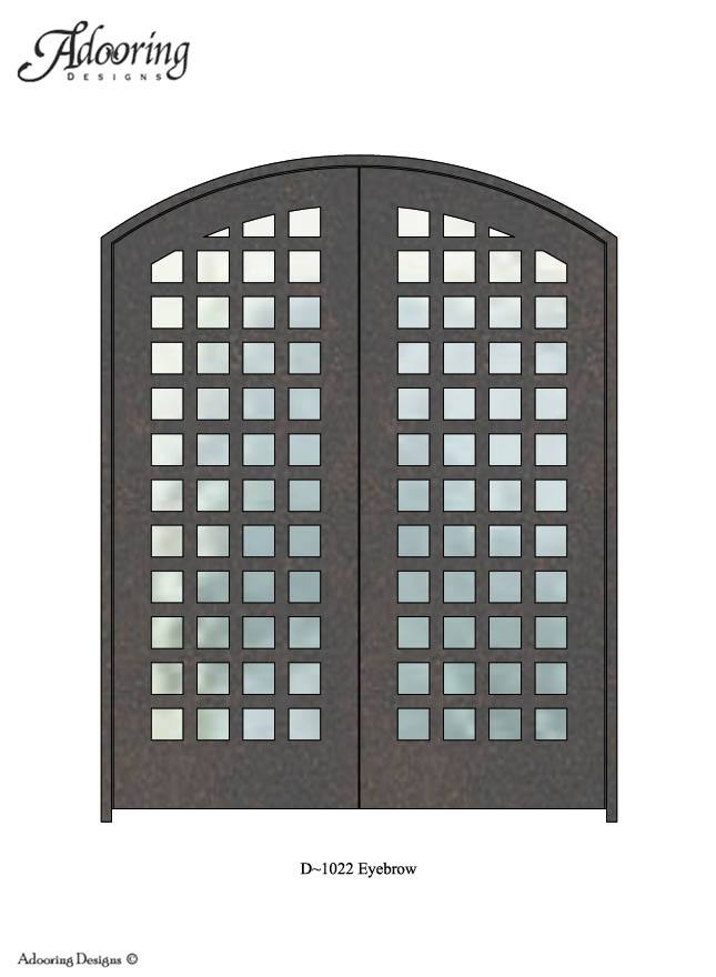 Large window in eyebrow top double door with complex design