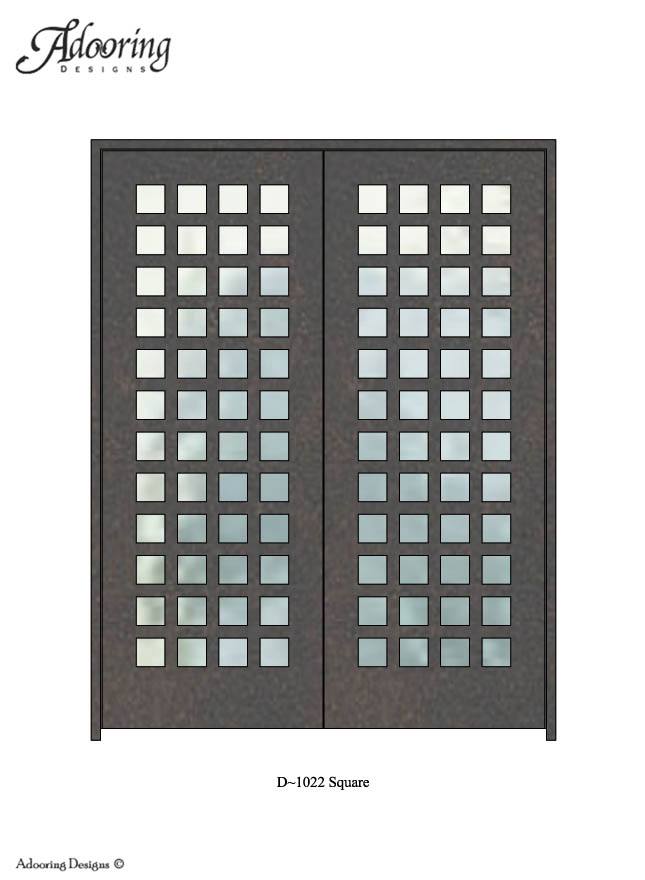 Large iron double doors with small square windows