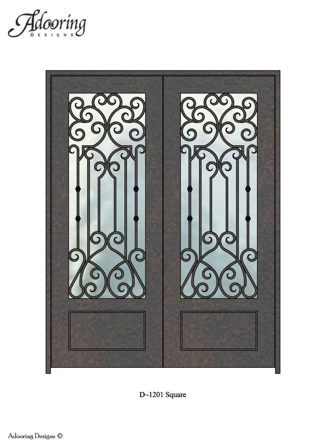 Custom Ironwork double doors with square top and intricate pattern