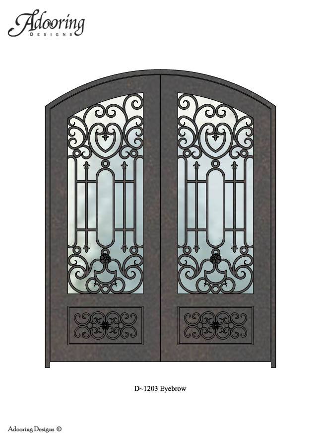 Eyebrow top double door with large window and complex design