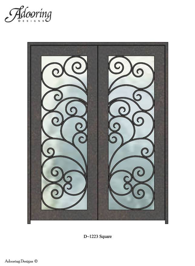 Intricate custom ironwork square top double doors