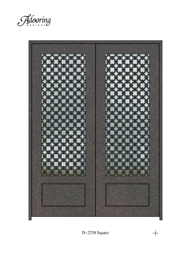 Custom iron and glass double doors with square top