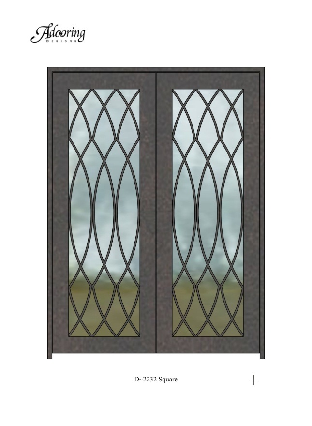 Large ironwork double doors with square top and glass windows