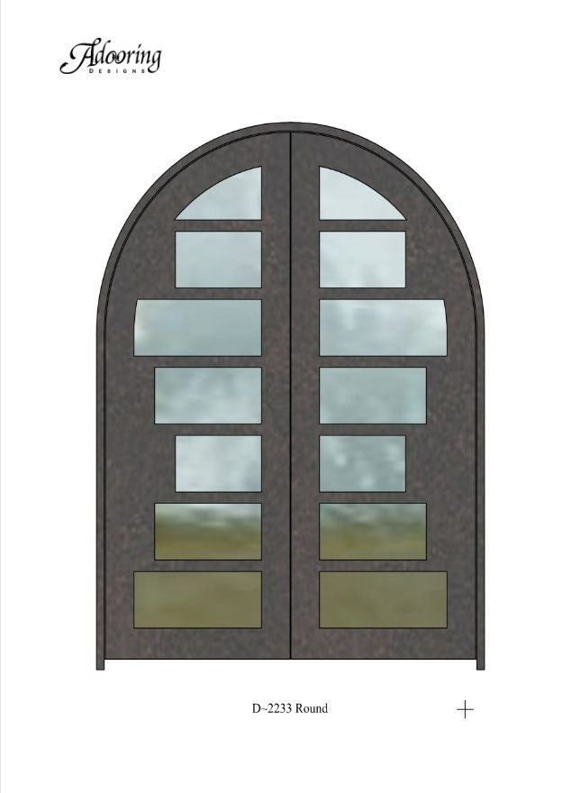 Custom iron door with round top and variable size square windows