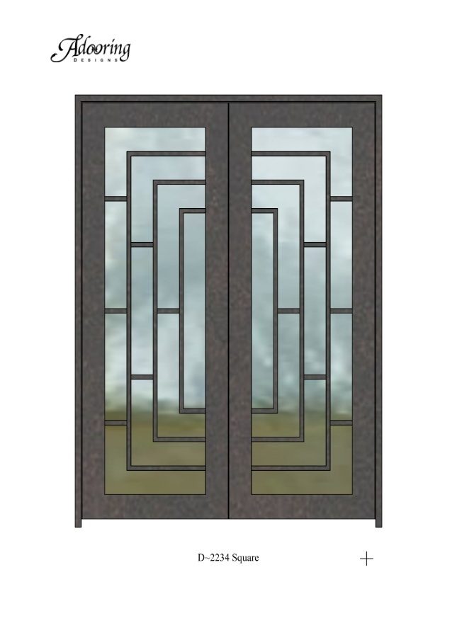 Square top iron door with complex design