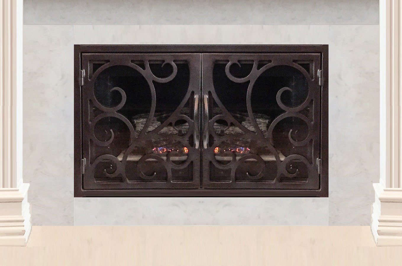 Custom iron fireplace doors