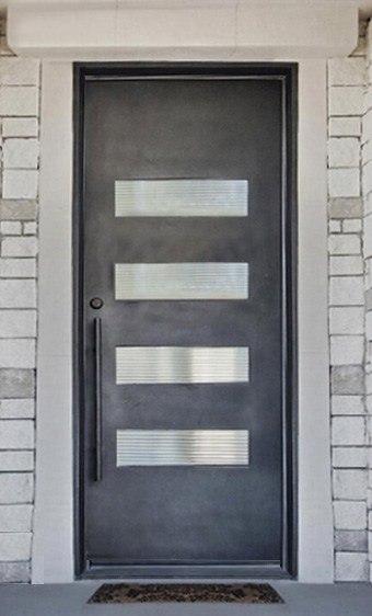 Large square top door with black finish iron and rectangular windows