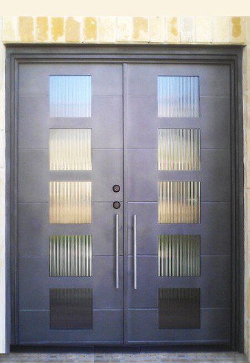 Black finish  iron double doors with square top