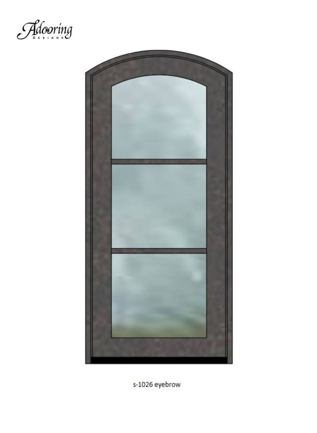 Modern single door with eyebrow top made of glass and iron