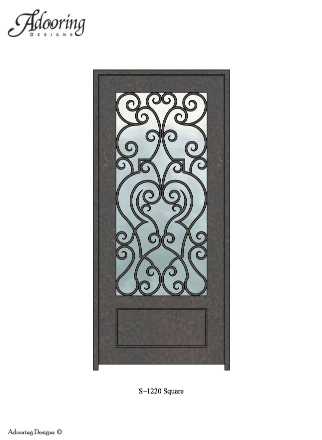 Square top door with ironwork pattern over window