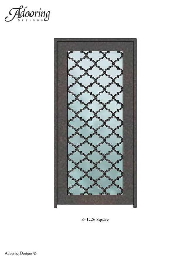 Single square top iron door with intricate pattern