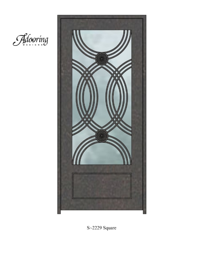 Square top iron door with complex design