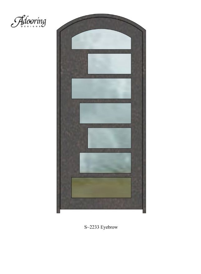 Eyebrow top iron door with large window and complex pattern