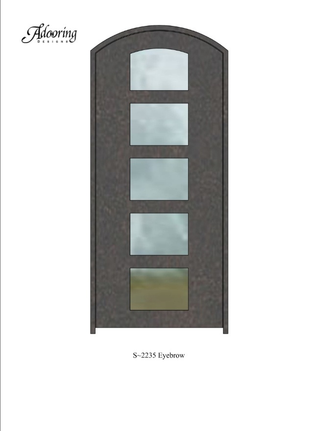 Eyebrow top iron door with large window and complex pattern