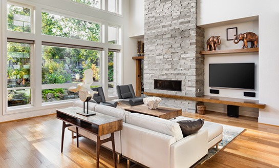 Living room with large windows