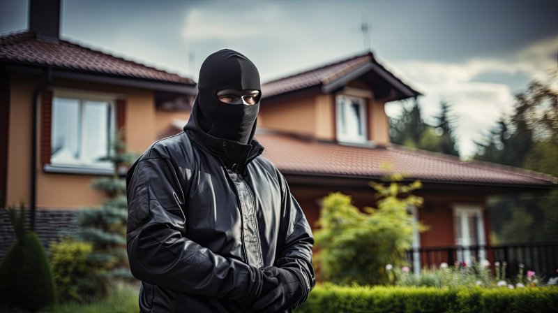 burglar in front of a house